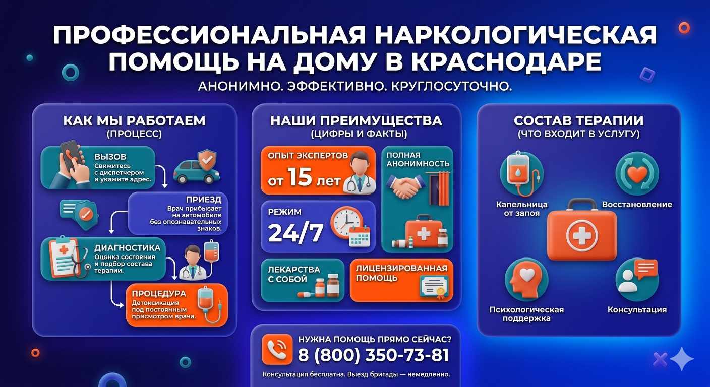 Инфографика о принципах лечения алкоголизма на дому в Вышнем Волочке: этапы вызова нарколога, преимущества анонимной детоксикации и состав медицинской помощи.